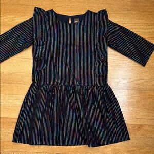 Tea Collection Black Dress with Metallic Pinstripes and Ruffle Detail